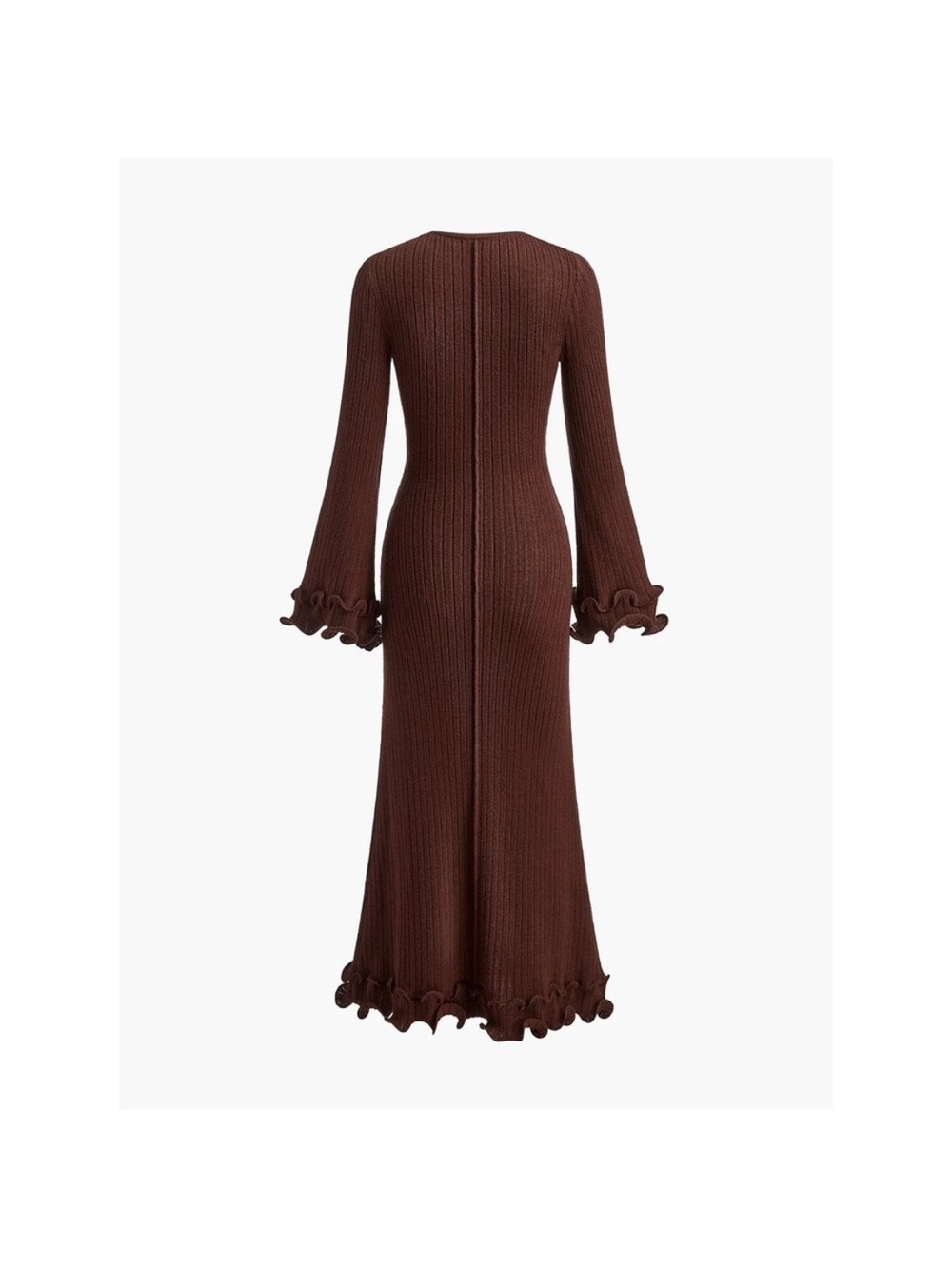 Commense Brown Ribbed Maxi Dress with Ruffle Cuffs - Picture 7 of 7